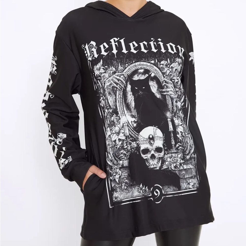 Blackmilk “THE REFLECTION HOODIE SWEATER - LIMITED” Size Medium M NWT Skull Cat